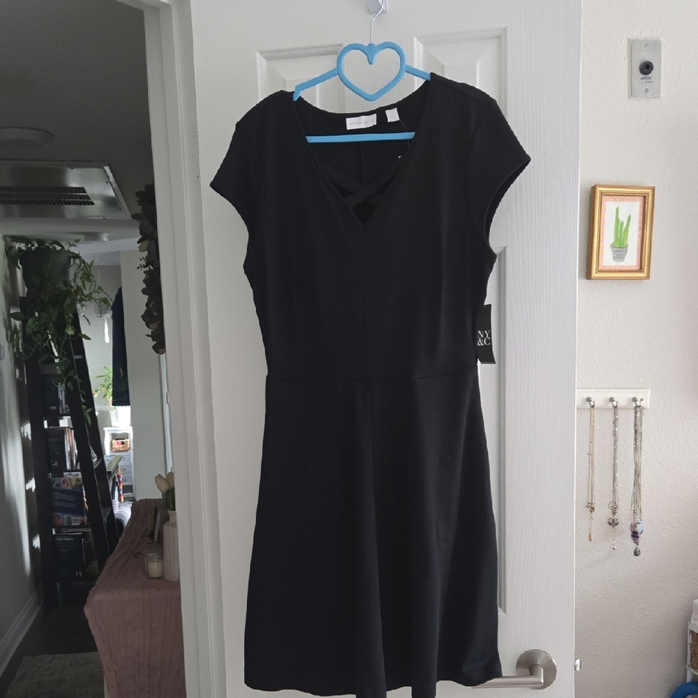 New York & Company Black Cap-Sleeve Fit-and-Flare Mini Dress